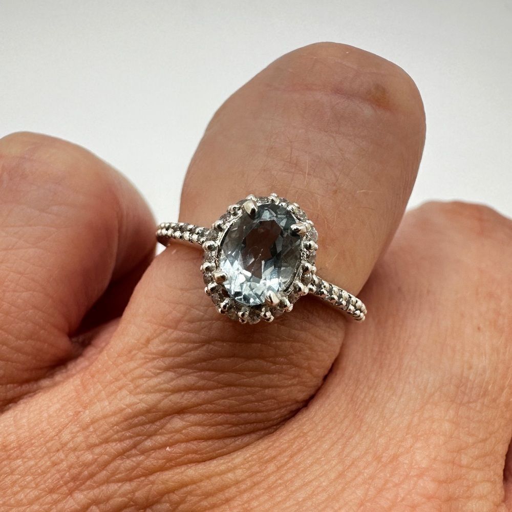NWOT 5x7mm possible Aquamarineāwith cz rhinestonesā ring in sterling silver! - Picture 4 of 10